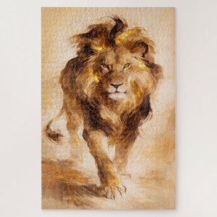 Majestic Golden Lion Abstract Painting Luxury Art Jigsaw Puzzle