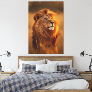 Majestic Golden Lion at Sunset – Canvas Wall Art