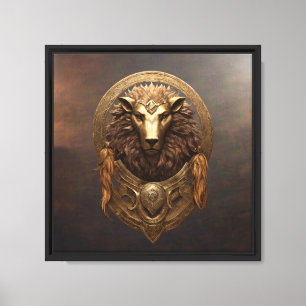Majestic Golden Lion Crest Fantasy Stretched Canvas Print