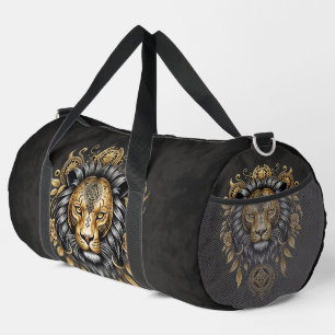 Majestic golden lion head with black mane. duffle bag