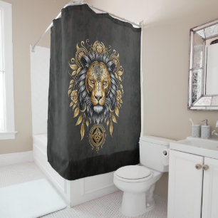 Majestic golden lion head with black mane. shower curtain