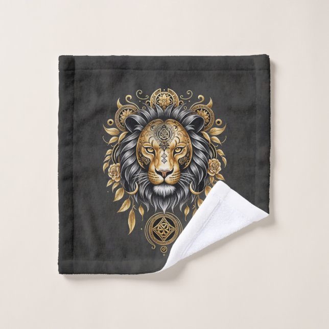 Majestic golden lion head with black mane. wash cloth (Wash Cloth)