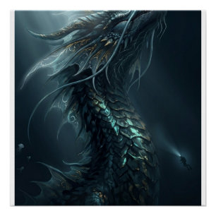 Majestic Golden Scale Sea Dragon - Deep Ocean Guar Poster