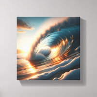 Majestic Golden Sunset Barrel Wave - Glowing Ocean