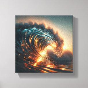 Majestic Golden Sunset Wave - Dramatic Ocean Power Canvas Print