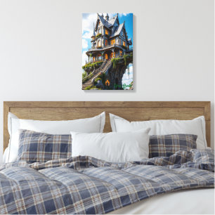 Majestic Gothic Mansion on Cliff Edge Canvas Print