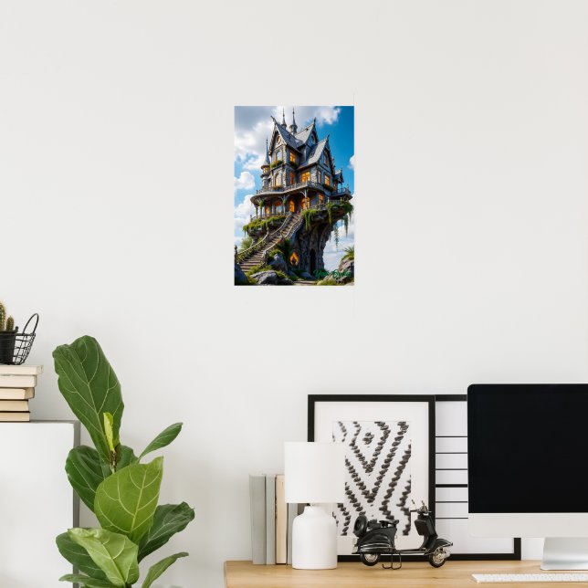 Majestic Gothic Mansion on Cliff Edge Poster (Home Office)