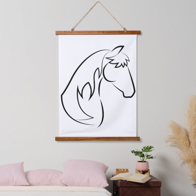 Majestic Grace – Minimalist Horse Line Art Hanging Tapestry (Bedroom)