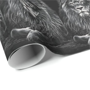 Majestic Gray Lions Pattern Wrapping Paper