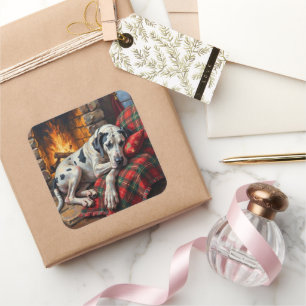 Majestic Great Dane Asleep by Fireplace Cozy Square Sticker