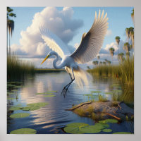 Majestic Great Egret in Tranquil Wetlands