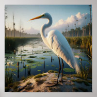 Majestic Great Egret in Tranquil Wetlands