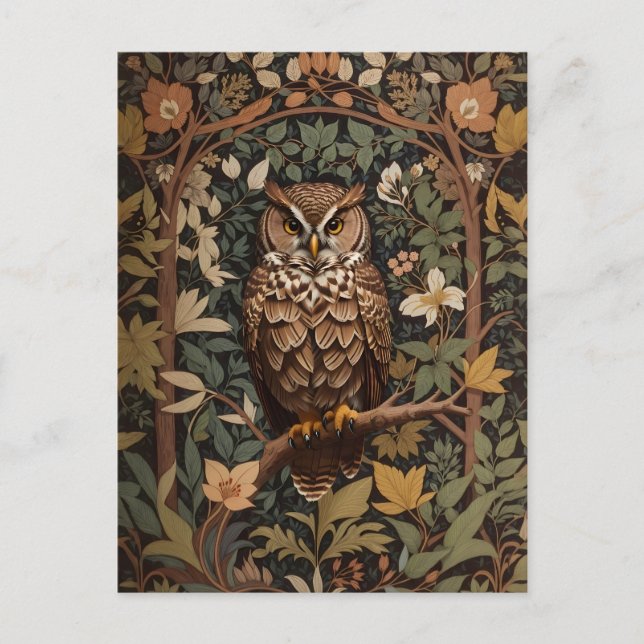 Majestic Great Horned Owl Forest Postcard (Front)