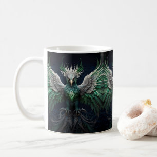 Majestic Green & White Phoenix Bird Coffee Mug