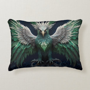 Majestic Green & White Phoenix Bird Decorative Cushion