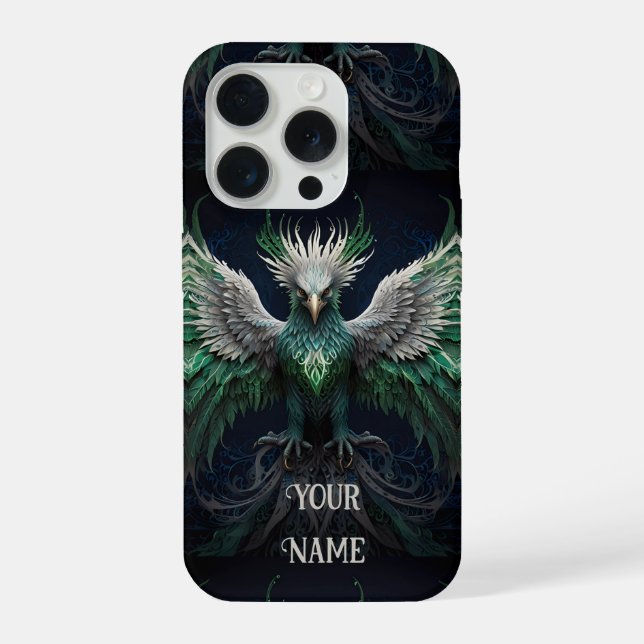Majestic Green & White Phoenix Bird iPhone Case (Back)