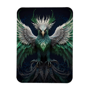 Majestic Green & White Phoenix Bird Magnet