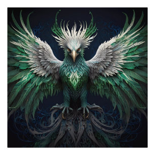 Majestic Green & White Phoenix Bird Photo Print