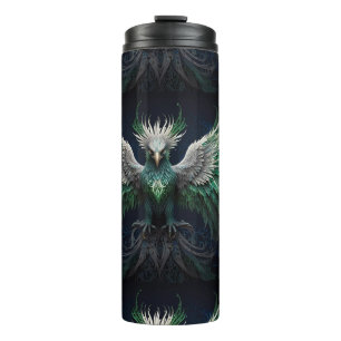 Majestic Green & White Phoenix Bird  Thermal Tumbler