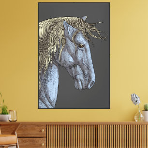 Majestic Grey Horse with Flowing Mane Canvas Print