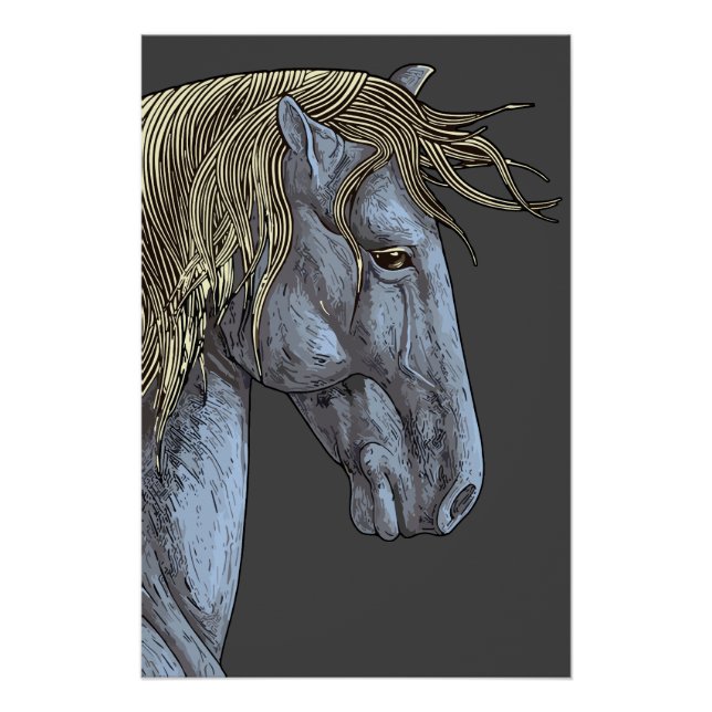 Majestic Grey Horse with Flowing Mane Poster (Front)