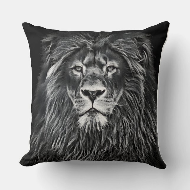 Majestic Grey Lion Cushion (Front)