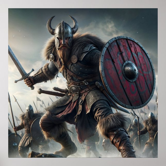 Majestic Grey-Scaled Battle Fierce Viking Attack Poster (Front)
