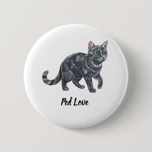 Majestic Grey Tabby Cat with Green Eyes Illustrati 6 Cm Round Badge