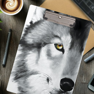 Majestic Grey Wolf Portrait Golden Eyes Wildlife Clipboard