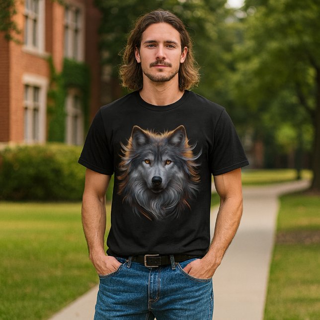 Majestic Grey Wolf with Copper Eyes  T-Shirt (“Bold wolf art meets campus cool perfect for students who lead with instinct, style, and strength.”)