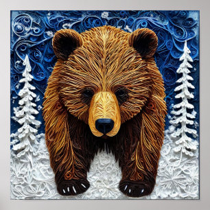 🐻 Majestic Grizzly Bear Sculpture Art Glow ✨ Poster