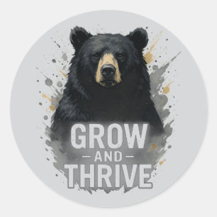 Majestic Growth Black Bear Art Classic Round Sticker