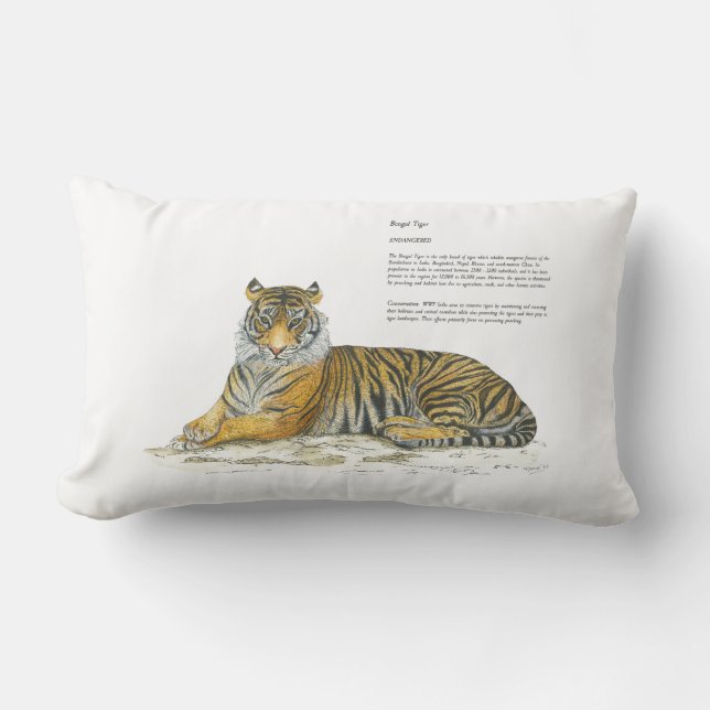 Majestic Hand painted Bengal Tiger Lumbar Cushion (Front)