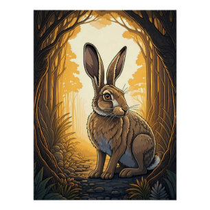 Majestic Hare in Enchanted Forest Poster