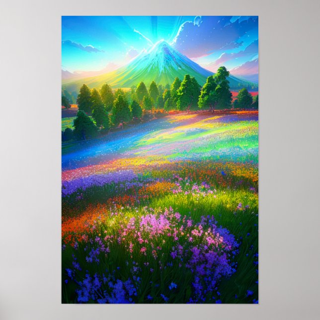 Majestic Harmony, Stunning Flower Rainbow Poster (Front)