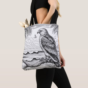 Majestic Hawk Over Ocean View Colouring  Tote Bag