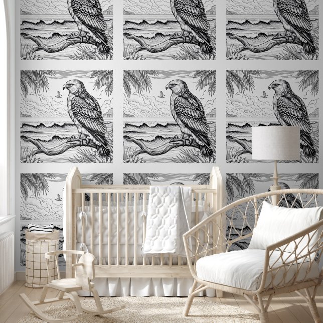 Majestic Hawk Over Ocean View Colouring  Wallpaper (Kids)