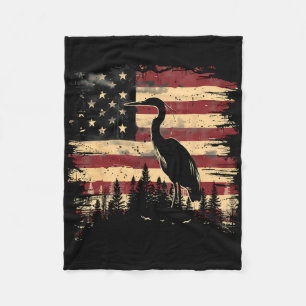 Majestic Heron 4th Of July American Flag Nature Sc Fleece Blanket