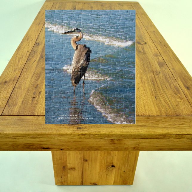Majestic Heron Bird Beach Blue Waves Photo Puzzle (Creator Uploaded)