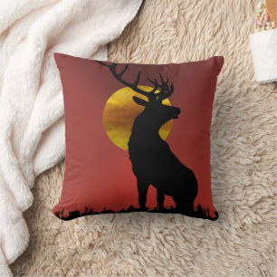 Majestic Horned Deer in Golden Sunlight Cushion