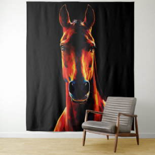 Majestic Horse Fiery Silhouette Dramatic Portrait Tapestry
