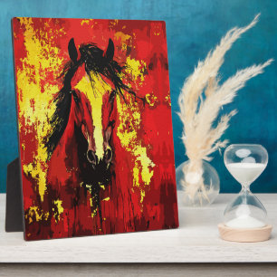 Majestic Horse – Fiery Spirit in Gold and Red Plaque