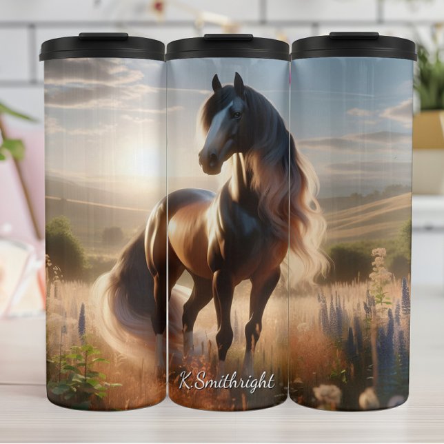 Majestic Horse Golden Field Sunset Thermal Tumbler (Creator Uploaded)