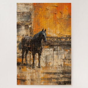 Majestic Horse in Abstract Sunset Jigsaw Puzzle