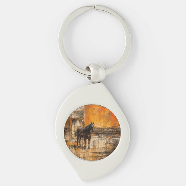 Majestic Horse in Abstract Sunset Key Ring (Front)