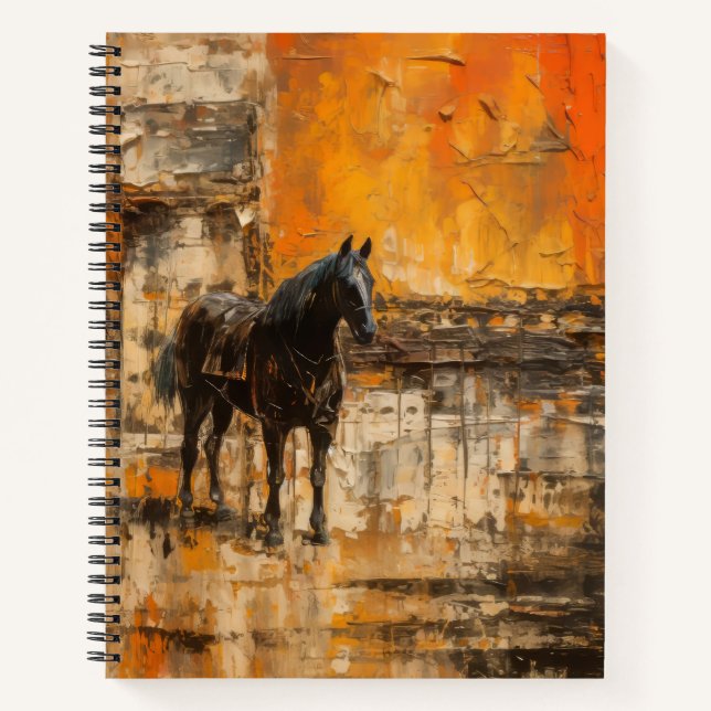 Majestic Horse in Abstract Sunset Notebook (Front)