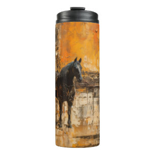 Majestic Horse in Abstract Sunset Thermal Tumbler