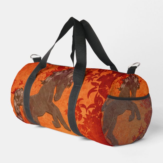 Majestic Horse in Asian Floral Tapestry Duffle Bag (Right Corner)