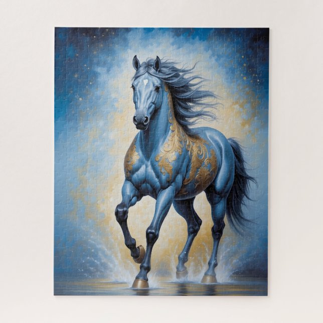 majestic horse  in blue and gold jigsaw puzzle (Vertical)