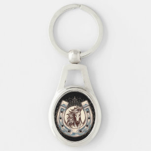Majestic Horse in Lucky Horseshoe Key Ring